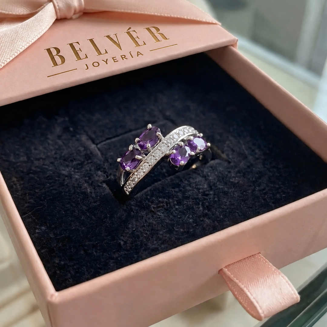 Anillo Río lavanda · Plateado