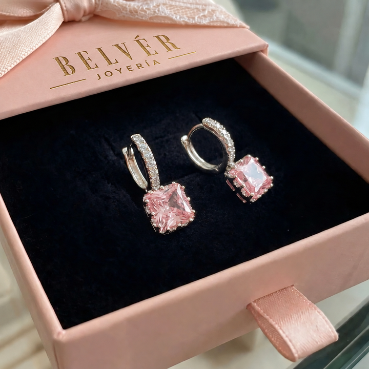 Aros pequeños Destello rosa · Plateado