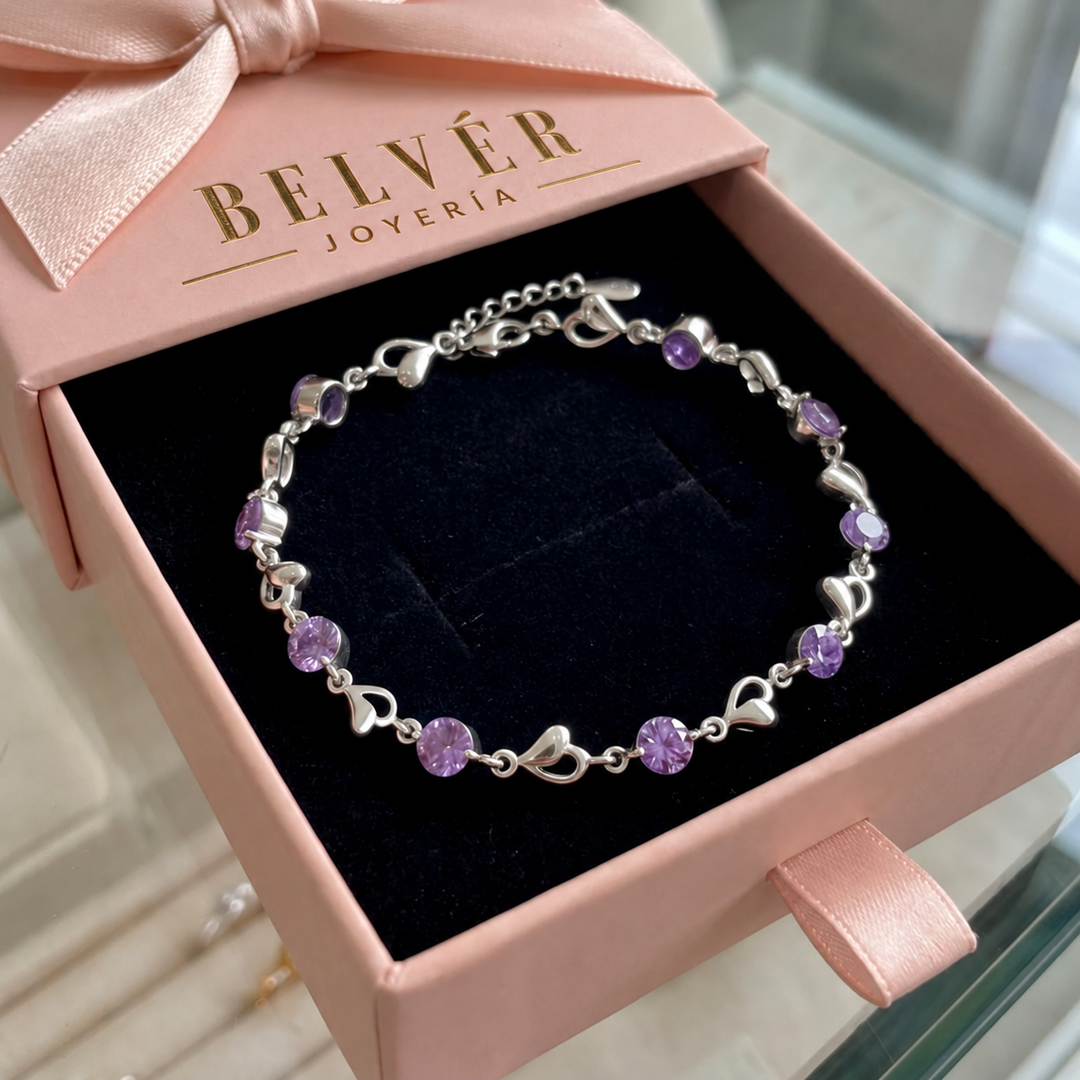 Collar de corazón violeta · Plateado