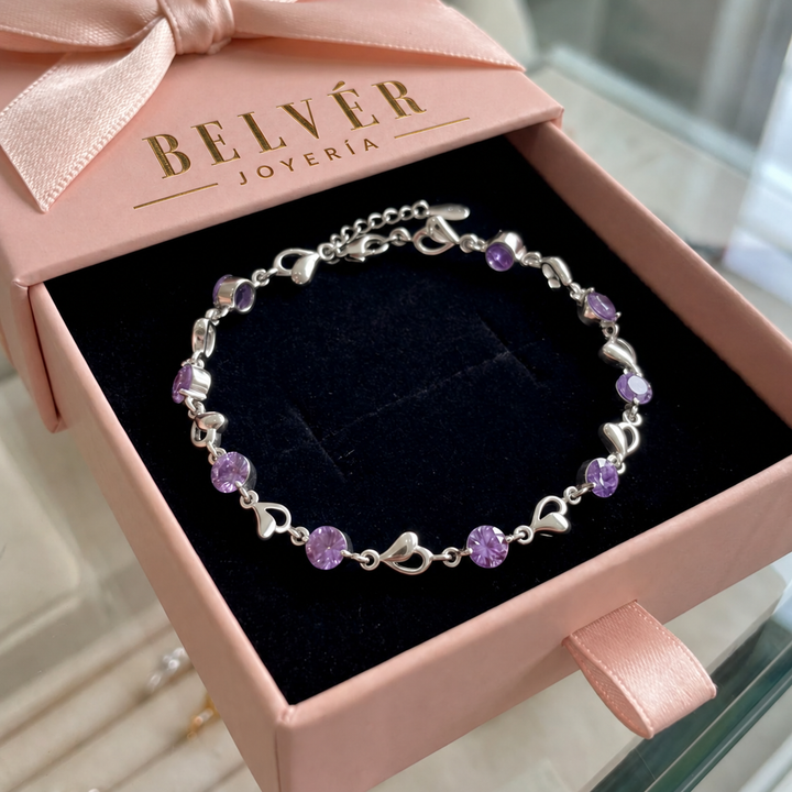 Collar de corazón violeta · Plateado