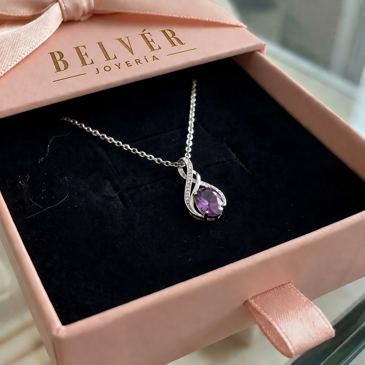 Collar infinito pavé violeta · Plateado