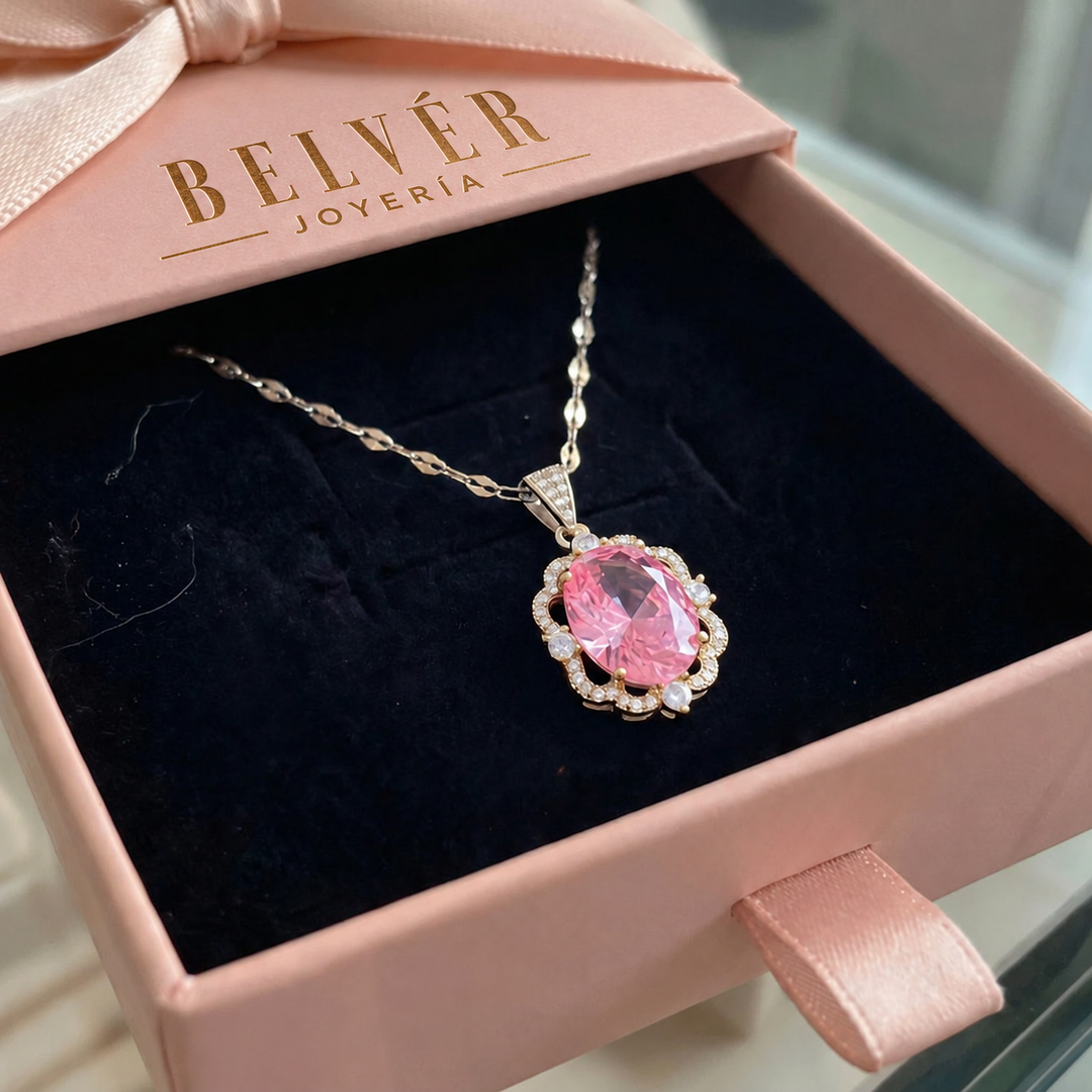 Collar ovalado con halo rosa · Plateado