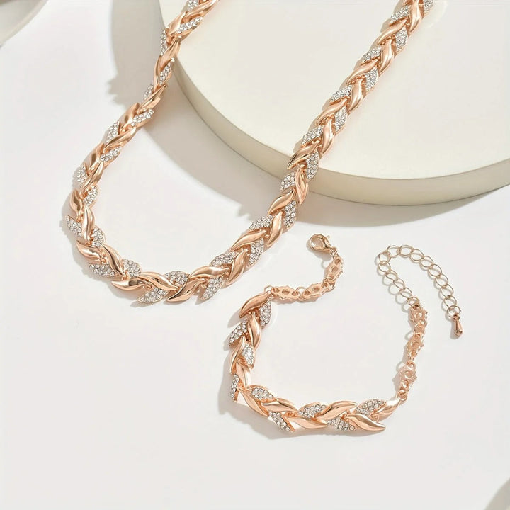 Conjunto cadena espiga con brillos · Rosado o plateado