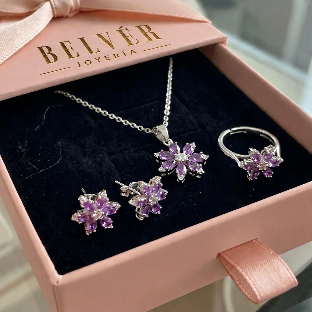 Conjunto violeta · Plateado
