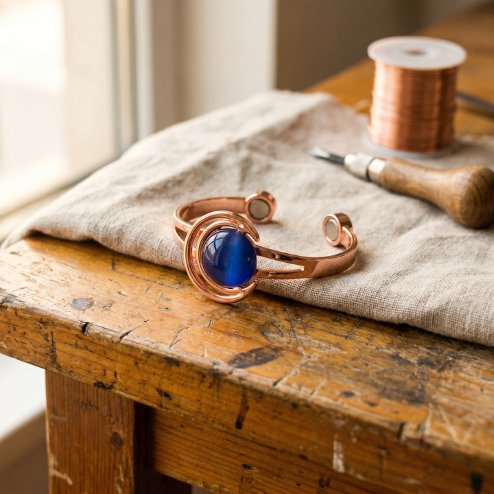 Pulsera de cobre Esfera con piedra azul