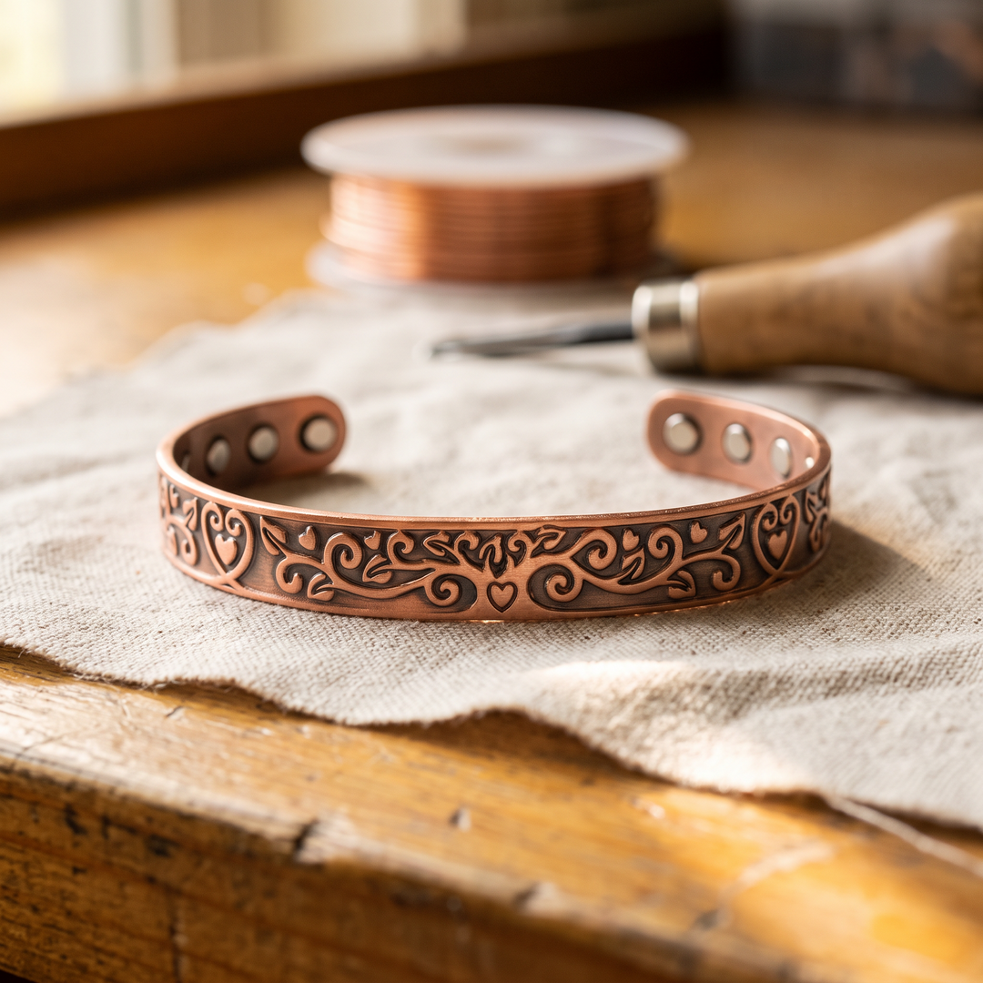 Pulsera de cobre Marea con corazones