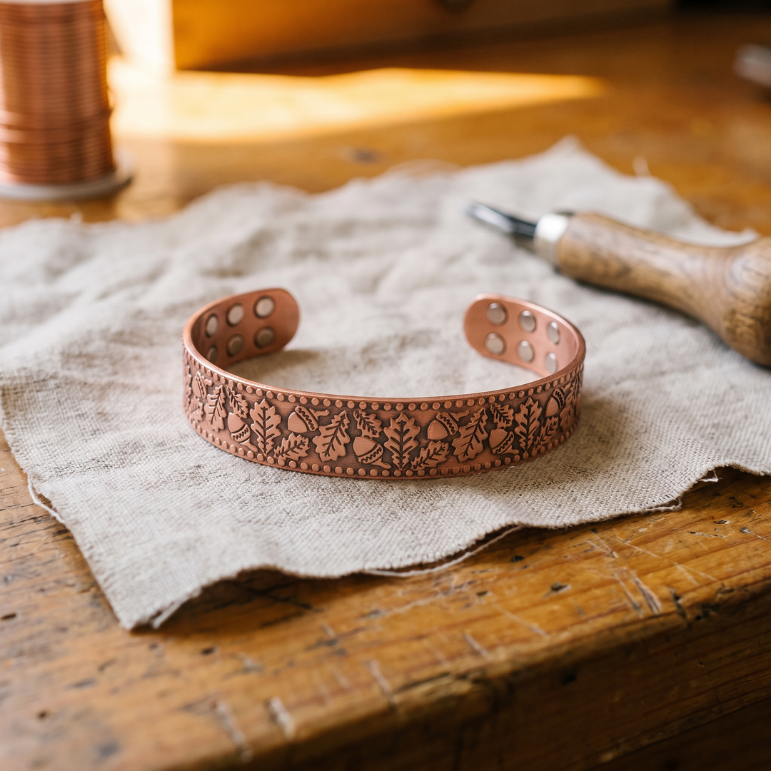 Pulsera de cobre Madera con bellotas