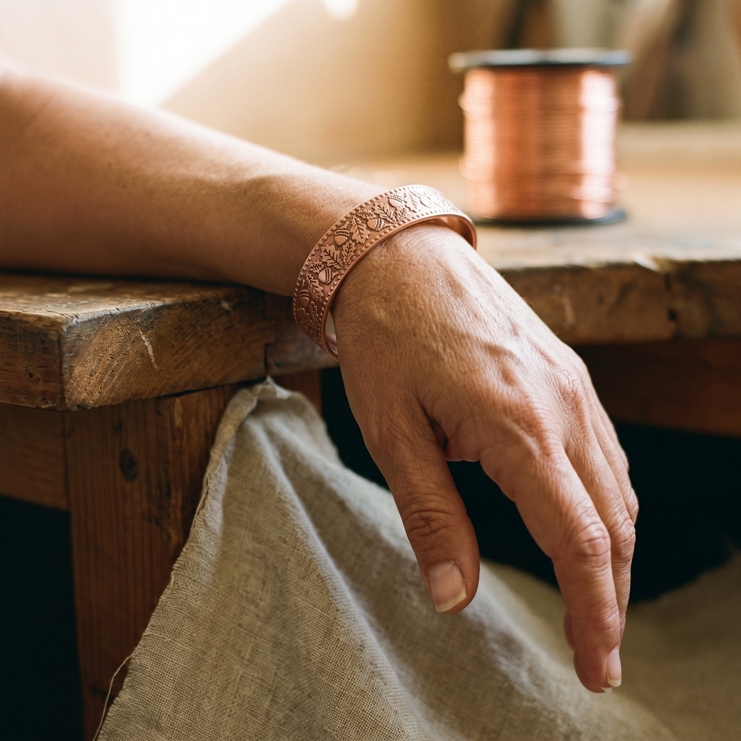 Pulsera de cobre Madera con bellotas