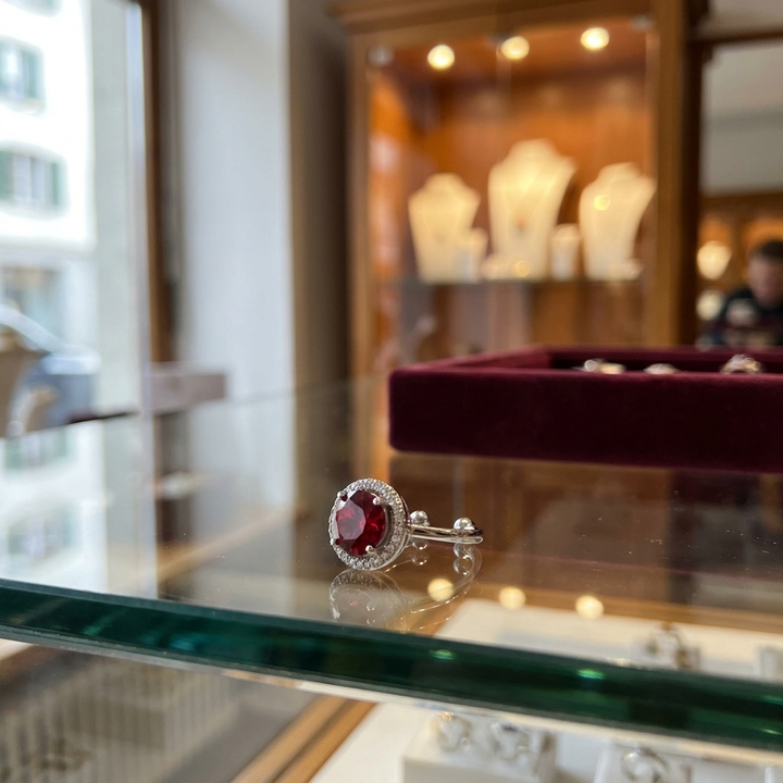 Anillo Brillo carmesí rojo rubí · Plateado
