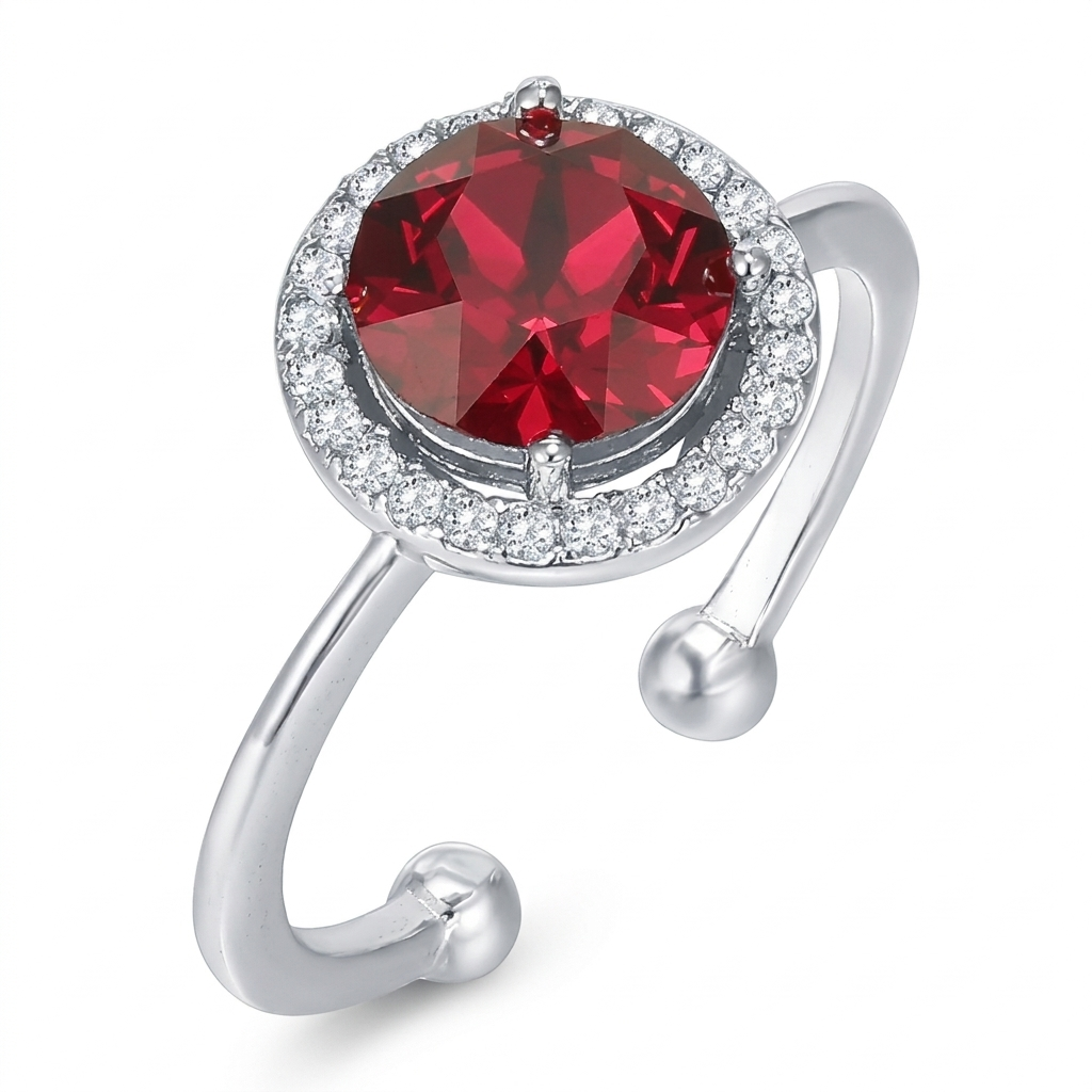 Anillo Brillo carmesí rojo rubí · Plateado