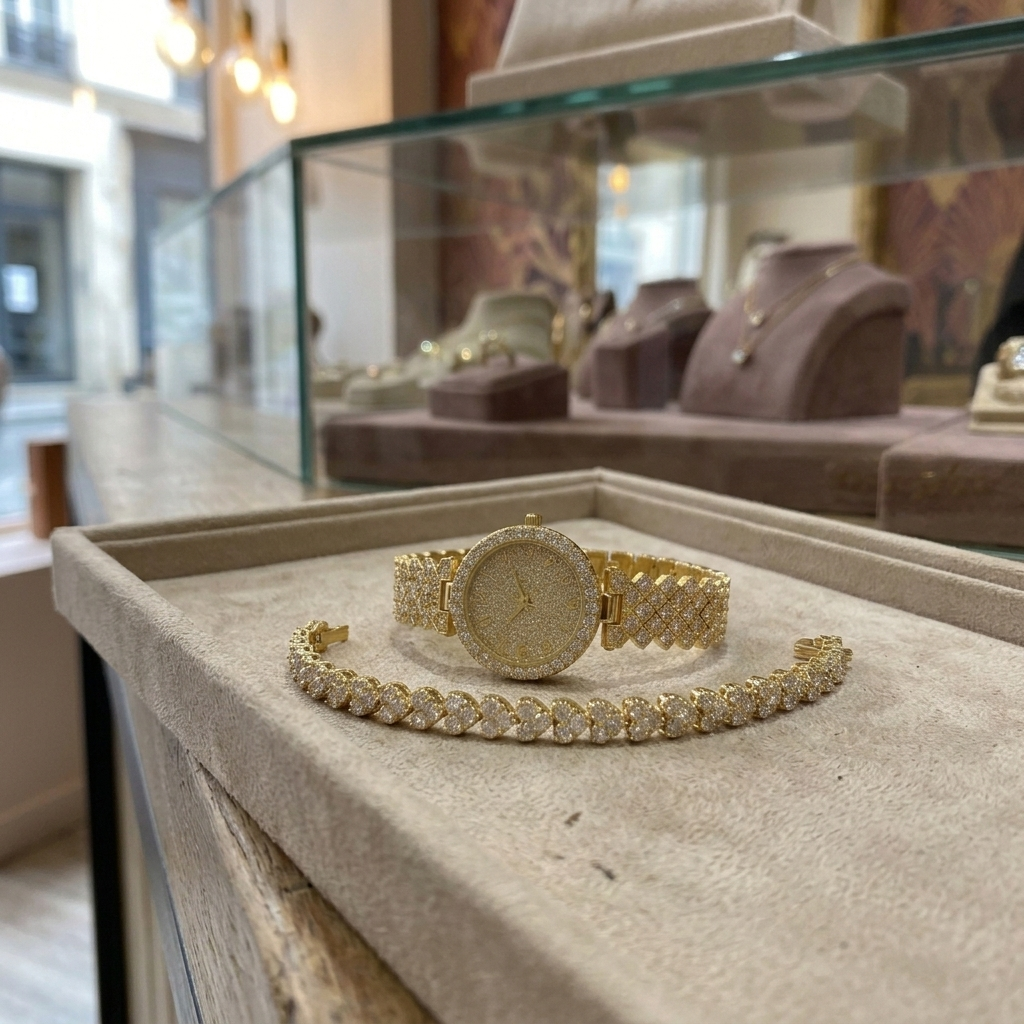 Reloj y pulsera a juego · Dorado