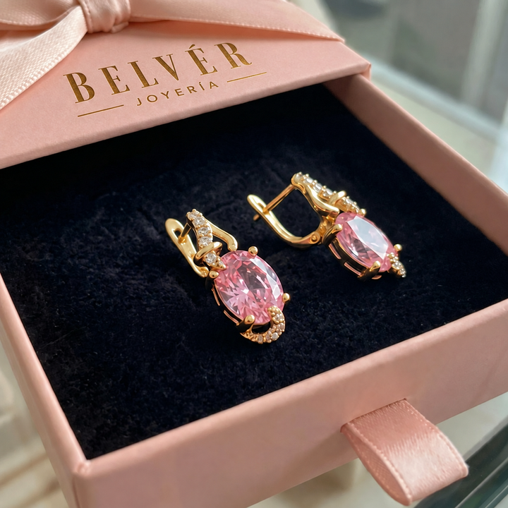 Pendientes de gota Amanecer rosa · Dorado