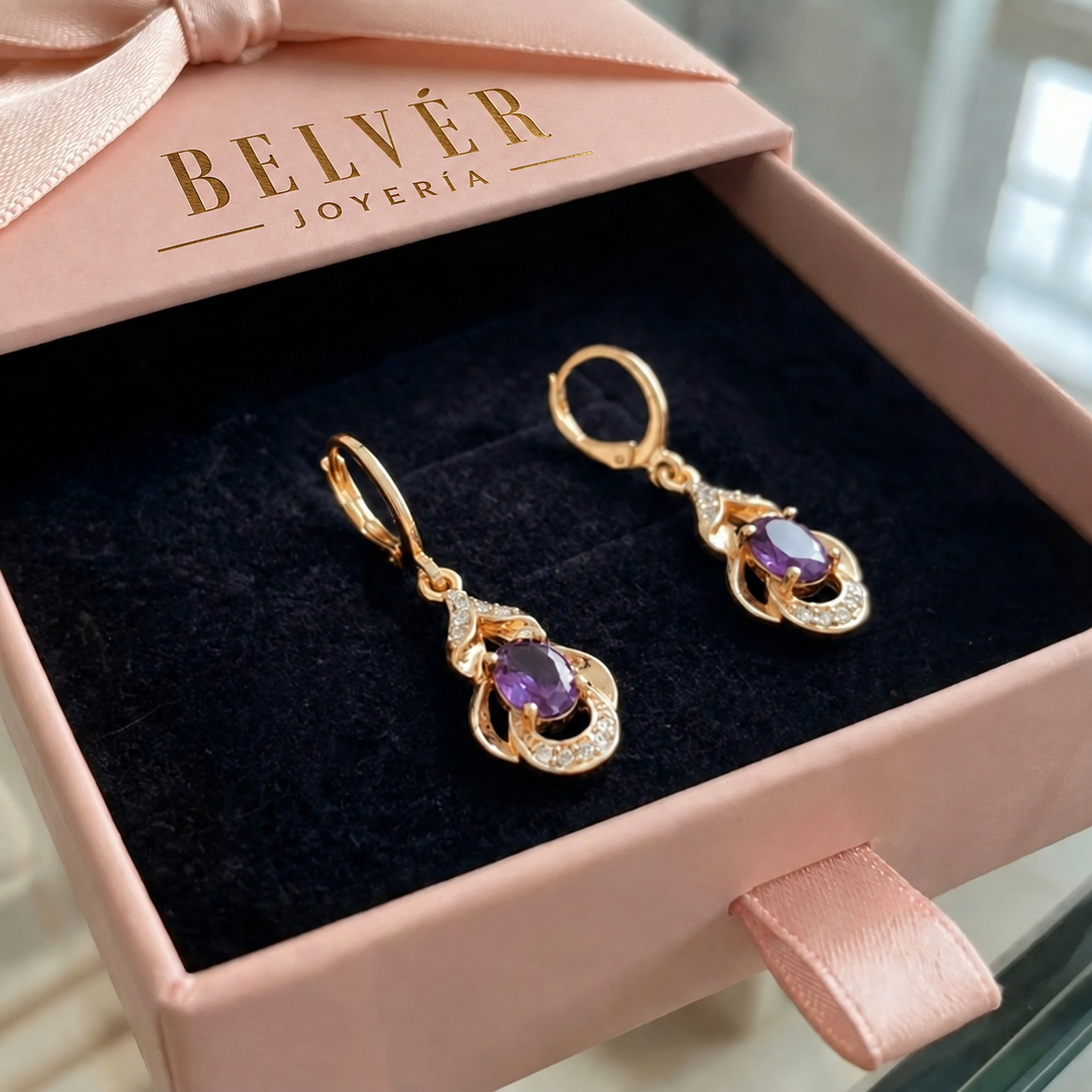Pendientes de gota Luz de luna violeta · Dorado