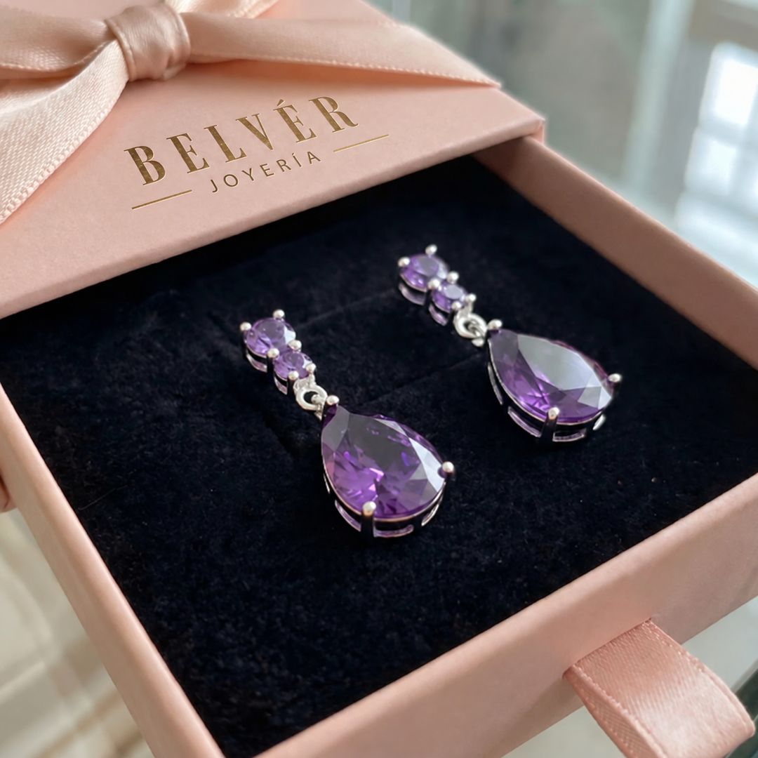 Pendientes lágrima violeta · Plateado