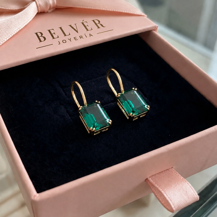 Pendientes Mila verde esmeralda · Dorado