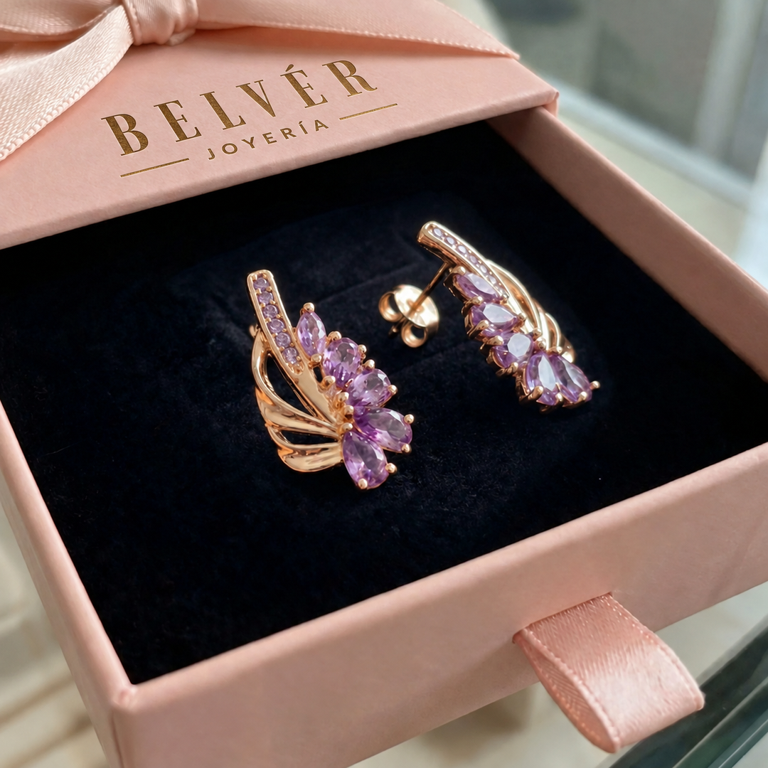 Pendientes Viorelle de alas violeta · Rosado