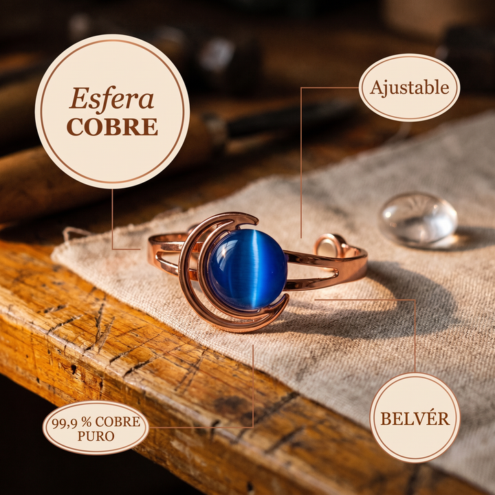 Pulsera de cobre Esfera con piedra azul