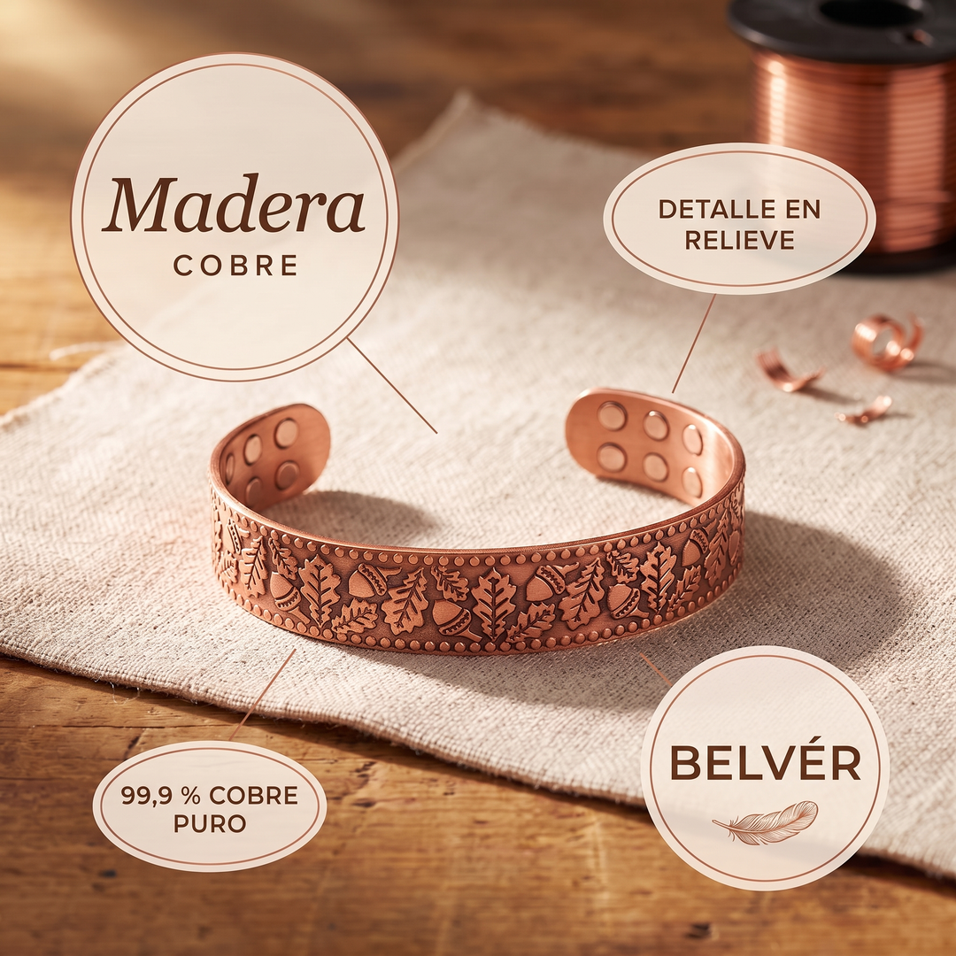 Pulsera de cobre Madera con bellotas