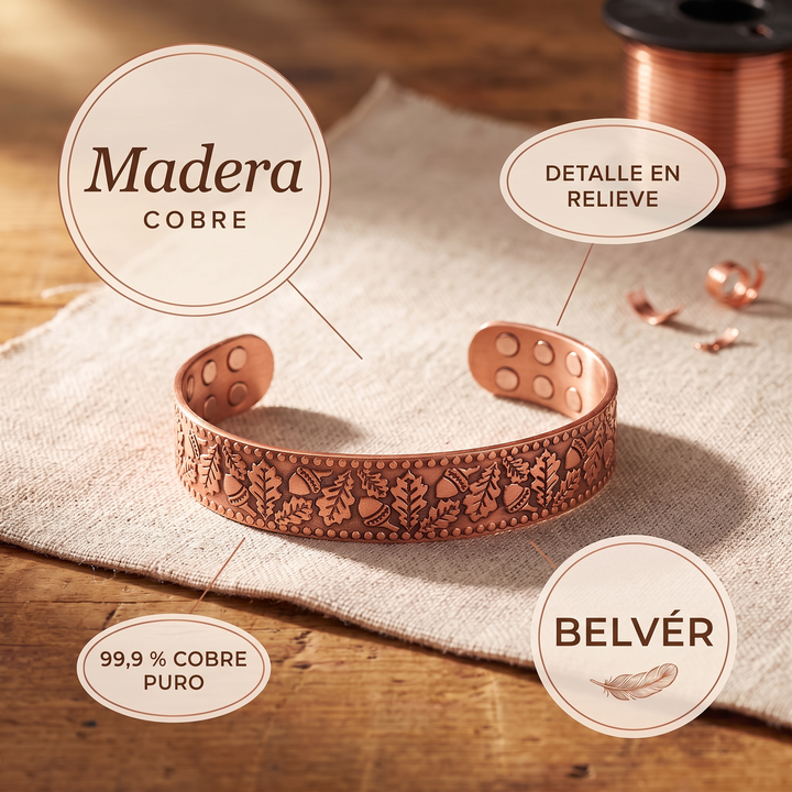 Pulsera de cobre Madera con bellotas
