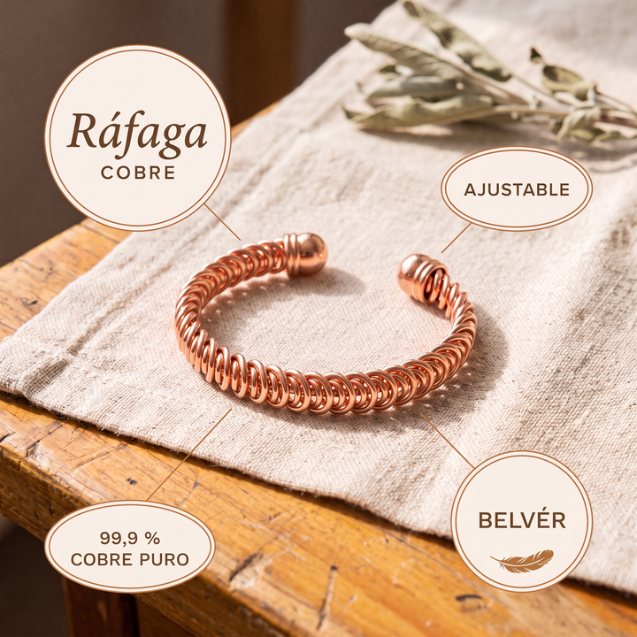 Pulsera de cobre Ráfaga con remates de bola