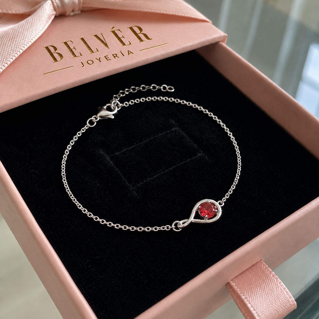 Pulsera infinito rojo rubí · Plateado