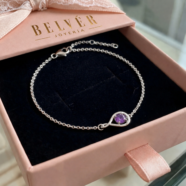 Pulsera infinito violeta · Plateado
