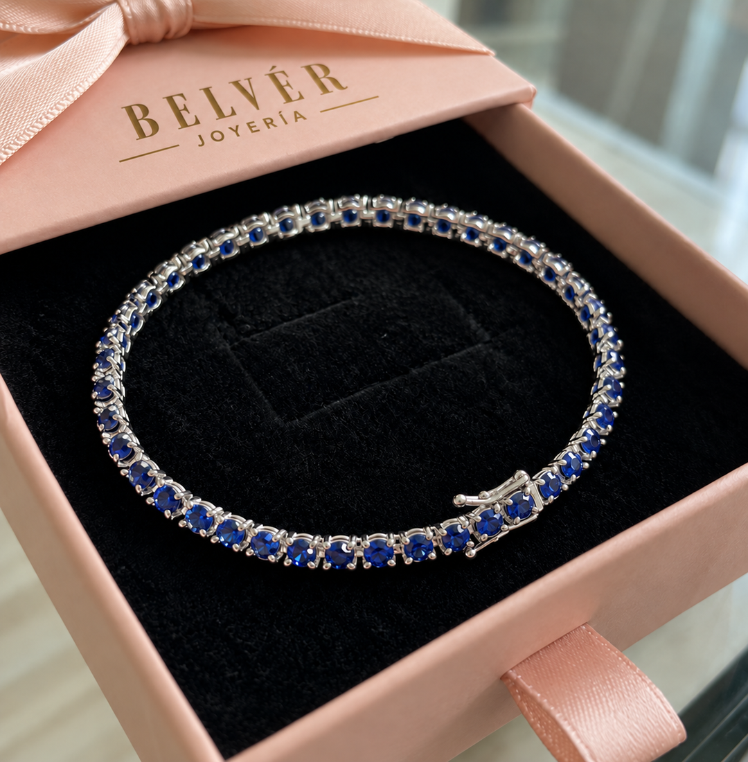 Pulsera tenis azul zafiro · Plateado