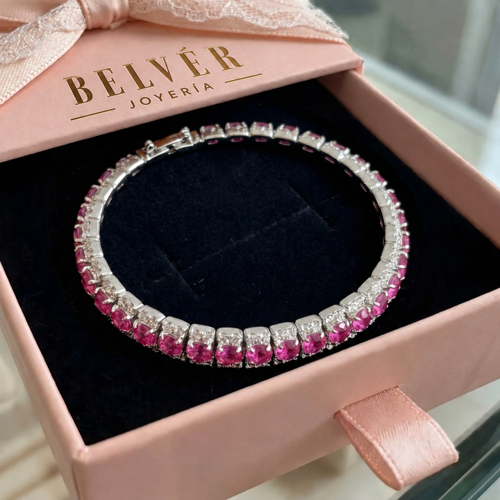 Pulsera tenis Brillo de rosa · Plateado