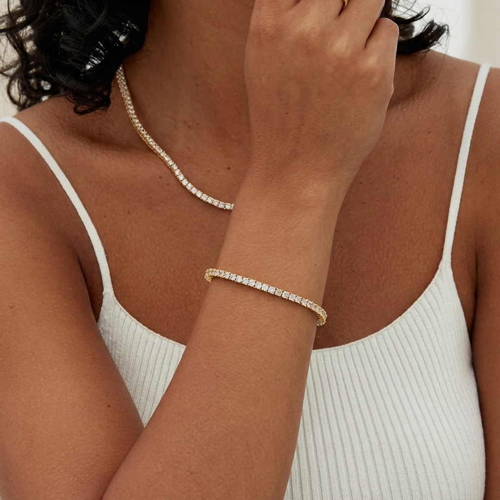 Pulsera tenis con brillos · Dorado