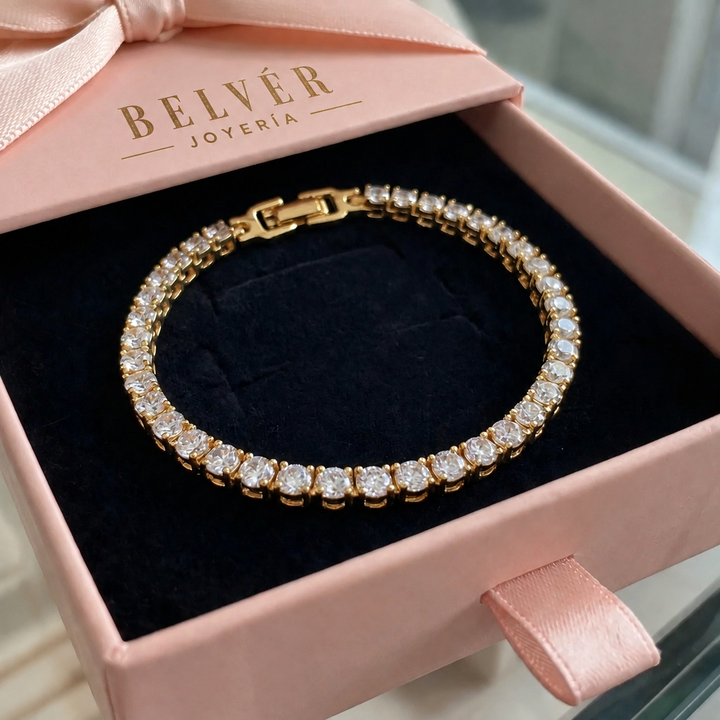 Pulsera tenis con brillos · Dorado