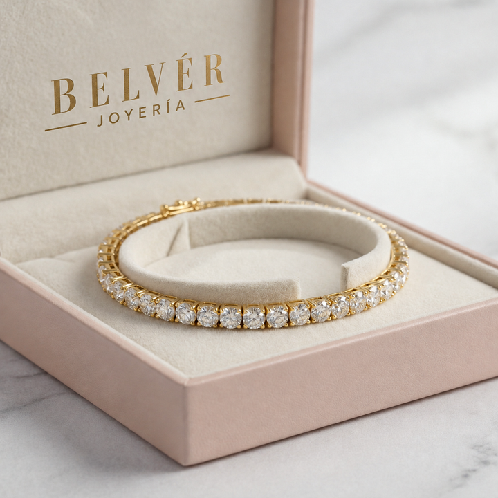 Pulsera tenis con brillos · Dorado