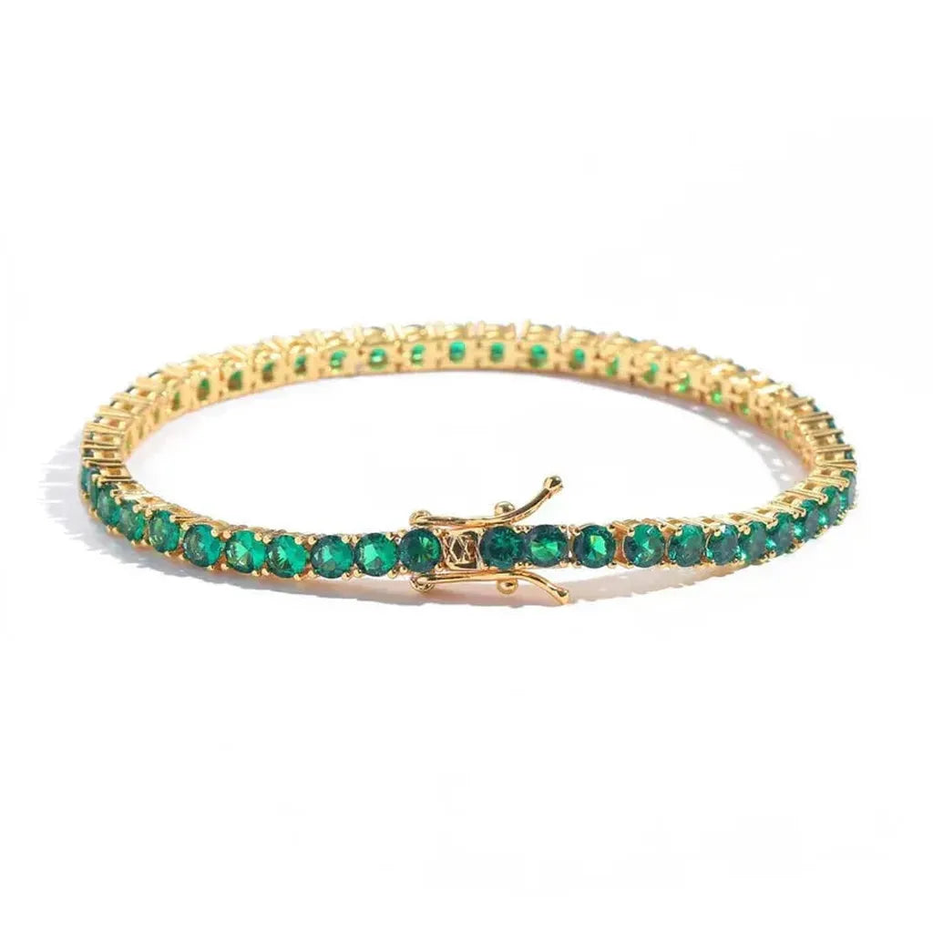 Pulsera tenis con detalles verde esmeralda · Dorado