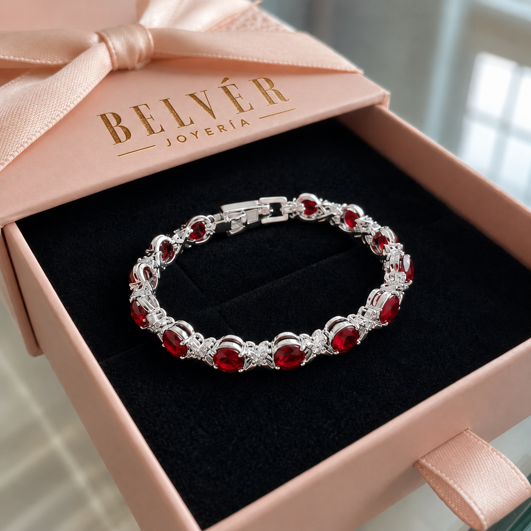 Pulsera tenis Enredadera rojo rubí · Plateado