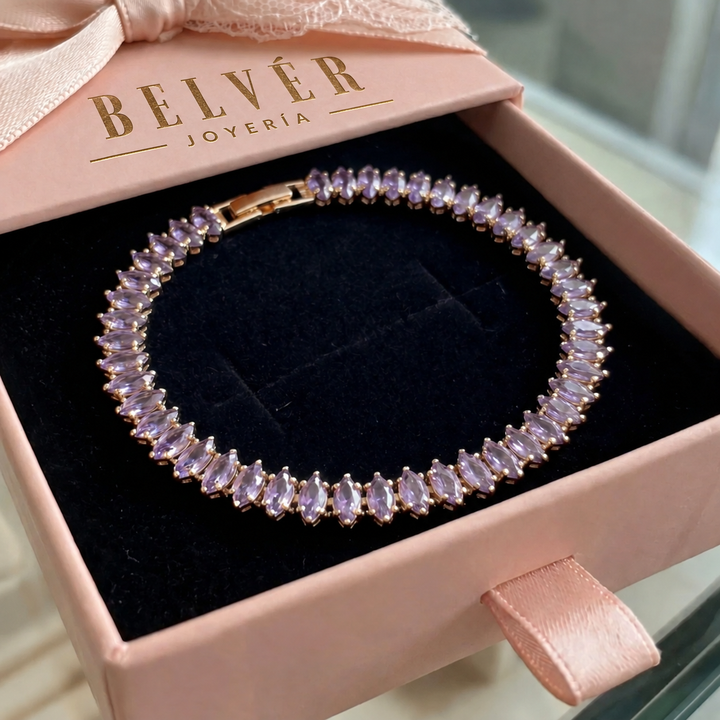Pulsera tenis marquesa violeta · Dorado