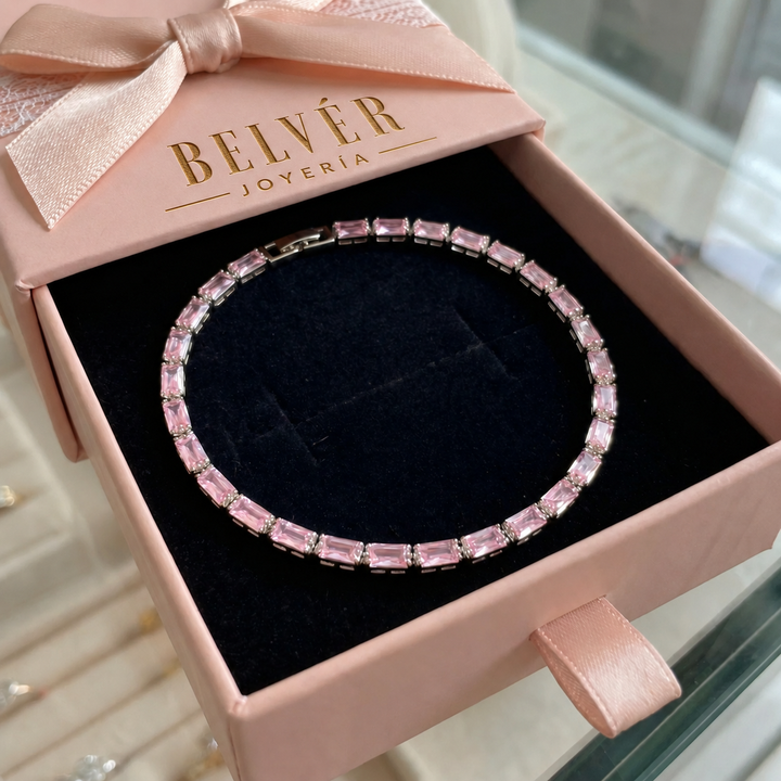 Pulsera tenis Prisma rosa · Plateado