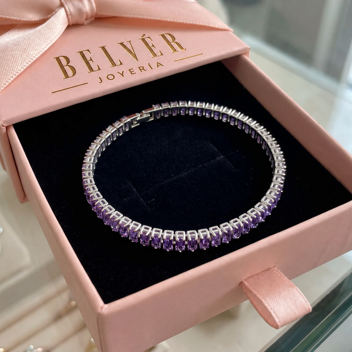Pulsera tenis Vertéa violeta · Plateado